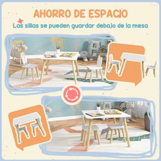Mesa Infantil con Sillas Respaldos con Orejas de Conejo Mesa Infantil para Guardería Sala de Juegos Blanco [1]