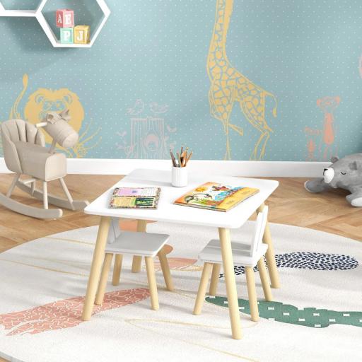 Mesa Infantil con Sillas Respaldos con Orejas de Conejo Mesa Infantil para Guardería Sala de Juegos Blanco [5]