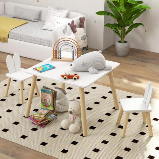 Mesa Infantil con Sillas Respaldos con Orejas de Conejo Mesa Infantil para Guardería Sala de Juegos Blanco [4]