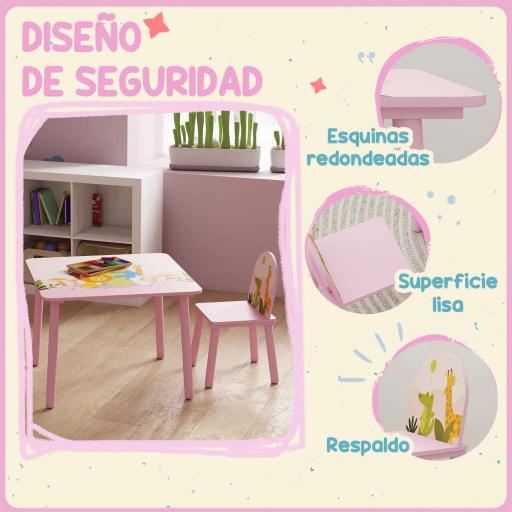 Mesa Infantil con 2 Sillas Mesa y Sillas Infantil con Estampados de Animales para Niños y Niñas de 3-8 Años Rosa [2]