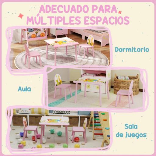 Mesa Infantil con 2 Sillas Mesa y Sillas Infantil con Estampados de Animales para Niños y Niñas de 3-8 Años Rosa [5]