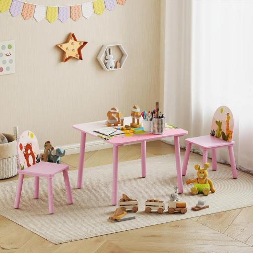 Mesa Infantil con 2 Sillas Mesa y Sillas Infantil con Estampados de Animales para Niños y Niñas de 3-8 Años Rosa [4]