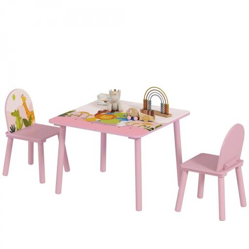 Mesa Infantil con 2 Sillas Mesa y Sillas Infantil con Estampados de Animales para Niños y Niñas de 3-8 Años Rosa [8]
