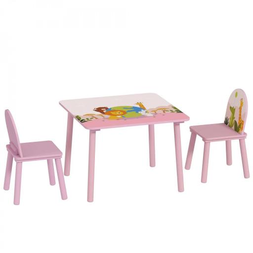 Mesa Infantil con 2 Sillas Mesa y Sillas Infantil con Estampados de Animales para Niños y Niñas de 3-8 Años Rosa [7]