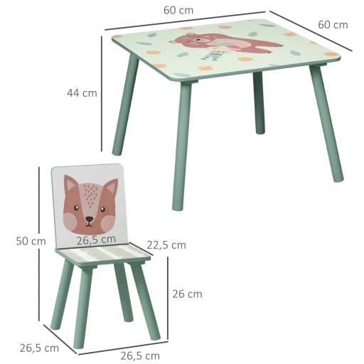 Set de Mesa y 2 Sillas Conjunto de Muebles Infantiles de 3 Piezas para Niños de +3 Años con Estampado Animales y Verde [1]
