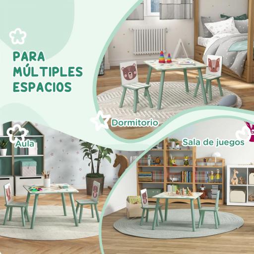 Set de Mesa y 2 Sillas Conjunto de Muebles Infantiles de 3 Piezas para Niños de +3 Años con Estampado Animales y Verde [5]