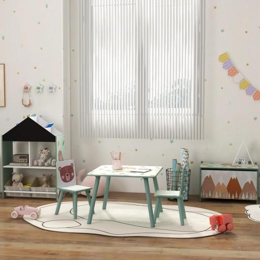 Set de Mesa y 2 Sillas Conjunto de Muebles Infantiles de 3 Piezas para Niños de +3 Años con Estampado Animales y Verde [6]