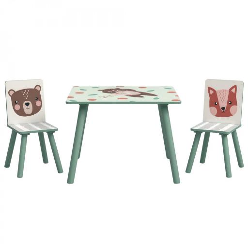 Set de Mesa y 2 Sillas Conjunto de Muebles Infantiles de 3 Piezas para Niños de +3 Años con Estampado Animales y Verde [8]