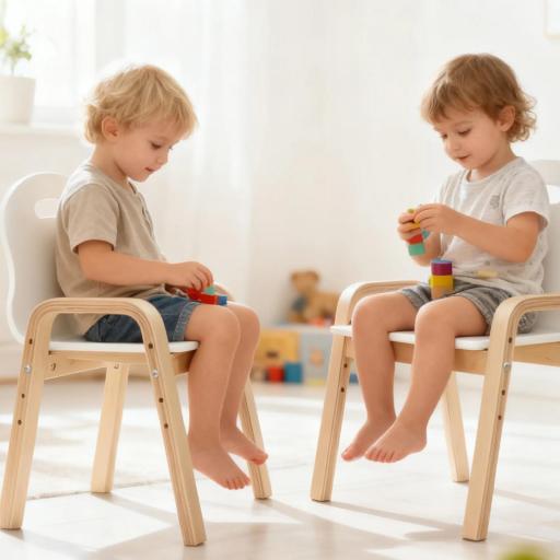 Set 2 sillas infantiles de abedul altura ajustable antideslizantes 39cm x 34cm x 61,5cm blanco