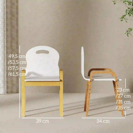 Set 2 sillas infantiles de abedul altura ajustable antideslizantes 39cm x 34cm x 61,5cm blanco [4]