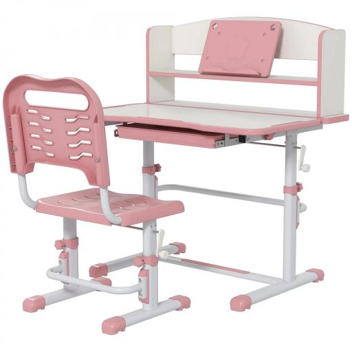 Set Escritorio para Niños con Silla Ajustable en Altura y Tablero Inclinable, Edad 6-12 Años, Rosa  [5]