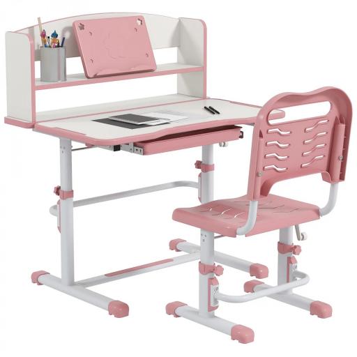 Set Escritorio para Niños con Silla Ajustable en Altura y Tablero Inclinable, Edad 6-12 Años, Rosa  [1]