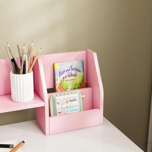 Escritorio para niños con silla ergonómica con teclado deslizante, cajón, nichos y estantes abiertos 90 x 45 x 90 cm rosa [4]