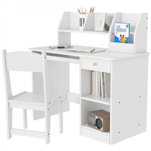 Escritorio y Silla para Niños con Almacenaje para Estudio Lectura y Juegos Mesa 90x45x90 cm y Silla 32x31,5x65 cm Blanco [7]