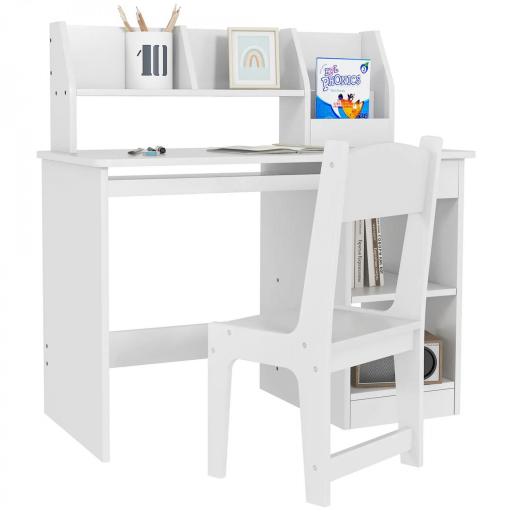 Escritorio y Silla para Niños con Almacenaje para Estudio Lectura y Juegos Mesa 90x45x90 cm y Silla 32x31,5x65 cm Blanco [9]