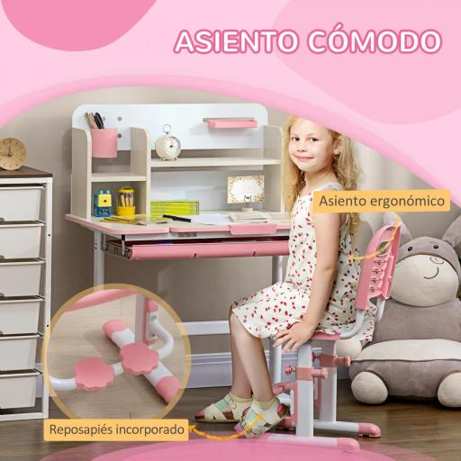 Escritorio y Silla para +3 Años con Altura Ajustable y Mesa Inclinable 80x52x88-109 cm y 35,5x44,5x66-80 cm Rosa [3]