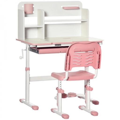 Escritorio y Silla para +3 Años con Altura Ajustable y Mesa Inclinable 80x52x88-109 cm y 35,5x44,5x66-80 cm Rosa [8]