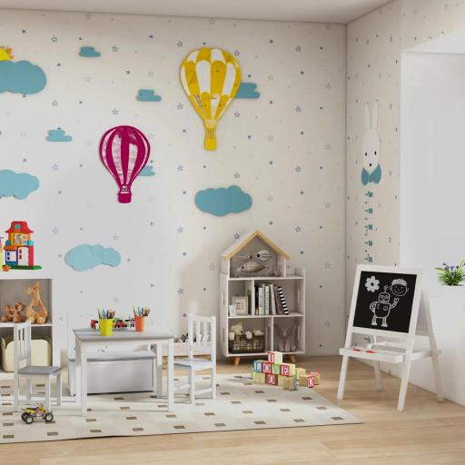 Mesa Infantil con 2 Sillas y Banco Juego de Muebles para Actividades para Niños de +3 Años para Dormitorio Gris y Blanco [7]