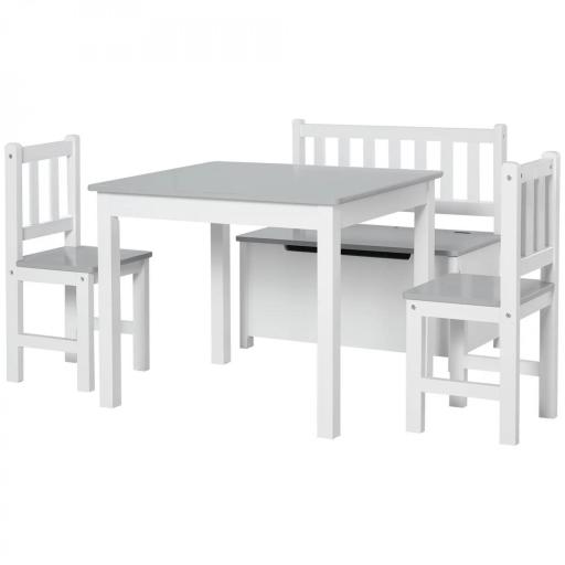 Mesa Infantil con 2 Sillas y Banco Juego de Muebles para Actividades para Niños de +3 Años para Dormitorio Gris y Blanco [9]