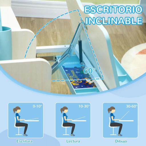 Escritorio y Silla para +3 Años con Altura Ajustable y Mesa Inclinable 80x52x88-109 cm y 35,5x44,5x66-80 cm Azul [7]