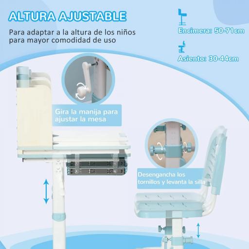 Escritorio y Silla para +3 Años con Altura Ajustable y Mesa Inclinable 80x52x88-109 cm y 35,5x44,5x66-80 cm Azul [4]