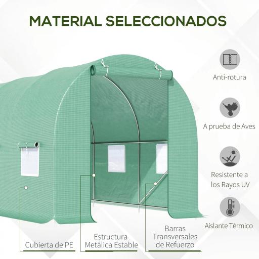 Invernadero de Túnel 445x200x200 cm Invernadero de Jardín con 6 Ventanas y Cubierta de Polietileno PE 140 g/m² Verde [2]