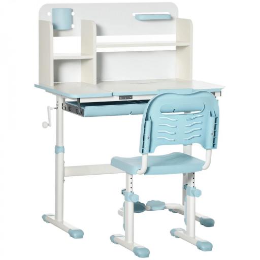 Escritorio y Silla para +3 Años con Altura Ajustable y Mesa Inclinable 80x52x88-109 cm y 35,5x44,5x66-80 cm Azul [2]
