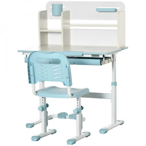 Escritorio y Silla para +3 Años con Altura Ajustable y Mesa Inclinable 80x52x88-109 cm y 35,5x44,5x66-80 cm Azul [8]