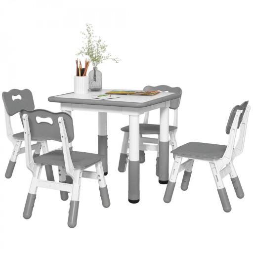 Conjunto 1 mesa y 4 sillas para niños con altura ajustable, set de 5 piezas, Gris [4]
