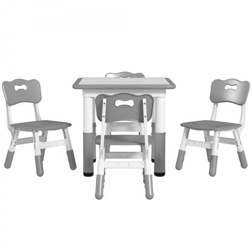 Conjunto 1 mesa y 4 sillas para niños con altura ajustable, set de 5 piezas, Gris [5]