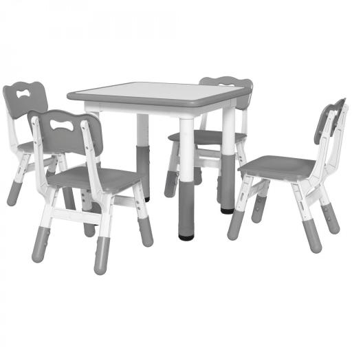 Conjunto 1 mesa y 4 sillas para niños con altura ajustable, set de 5 piezas, Gris [6]