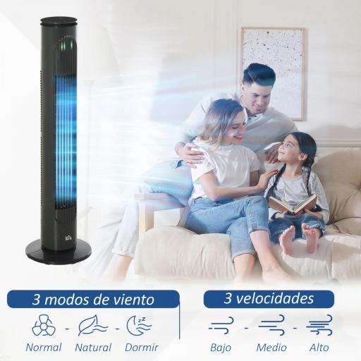 Ventilador de Torre Silencioso con Control Remoto 3 Velocidades 3 Modos Temporizador 10H Oscilación 70° Gris Oscuro [4]