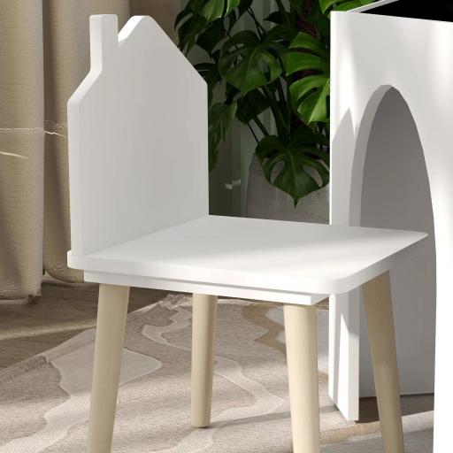 Conjunto 1 mesa y 2 silla 3 piezas para niños, tablero de pizarra, MDF y patas de pino, para 3-8 años, Blanco [2]