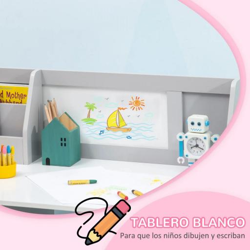 Escritorio Infantil de Madera con Silla y Mesa con Organizador y Pizarra Blanca para +5 Años 90x45x85 cm Gris [5]