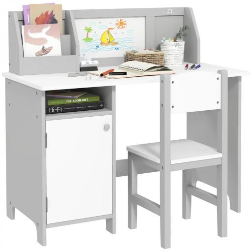 Escritorio Infantil de Madera con Silla y Mesa con Organizador y Pizarra Blanca para +5 Años 90x45x85 cm Gris [7]