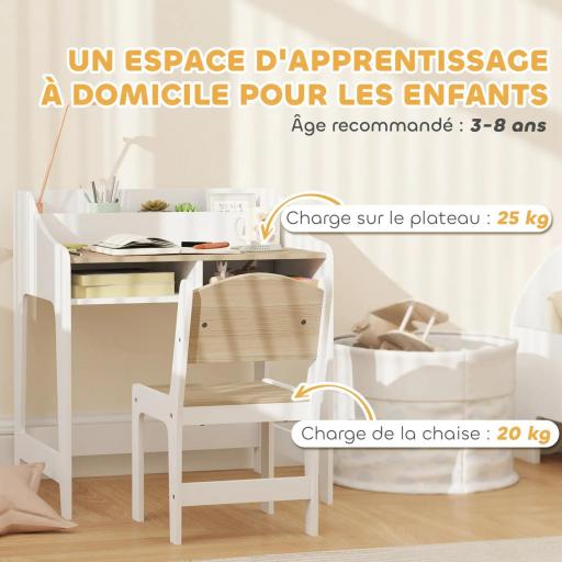 Conjunto de mesa y silla para niños de 3 a 8 años con compartimentos y estantes abiertos, efecto madera natural [1]