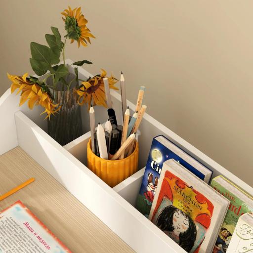 Conjunto de mesa y silla para niños de 3 a 8 años con compartimentos y estantes abiertos, efecto madera natural [2]