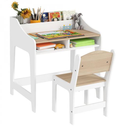 Conjunto de mesa y silla para niños de 3 a 8 años con compartimentos y estantes abiertos, efecto madera natural [4]