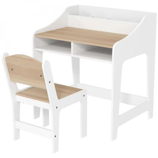 Conjunto de mesa y silla para niños de 3 a 8 años con compartimentos y estantes abiertos, efecto madera natural [6]