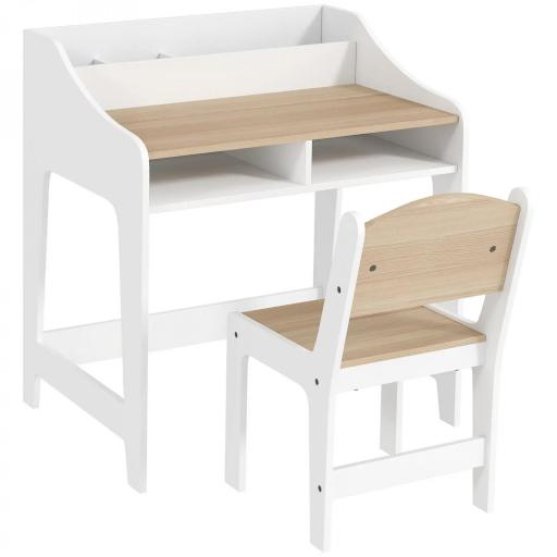 Conjunto de mesa y silla para niños de 3 a 8 años con compartimentos y estantes abiertos, efecto madera natural [3]