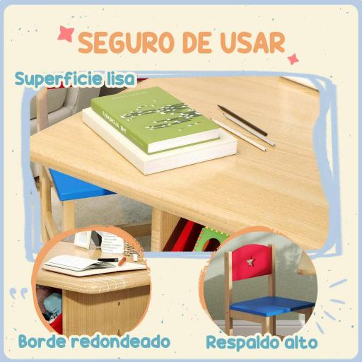 Mesa Infantil con 2 Sillas y 4 Cestas de Almacenamiento Juego de Muebles para Actividades para Niños de +3 Años Natural [7]