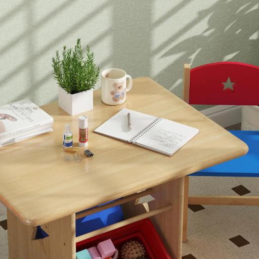 Mesa Infantil con 2 Sillas y 4 Cestas de Almacenamiento Juego de Muebles para Actividades para Niños de +3 Años Natural [2]