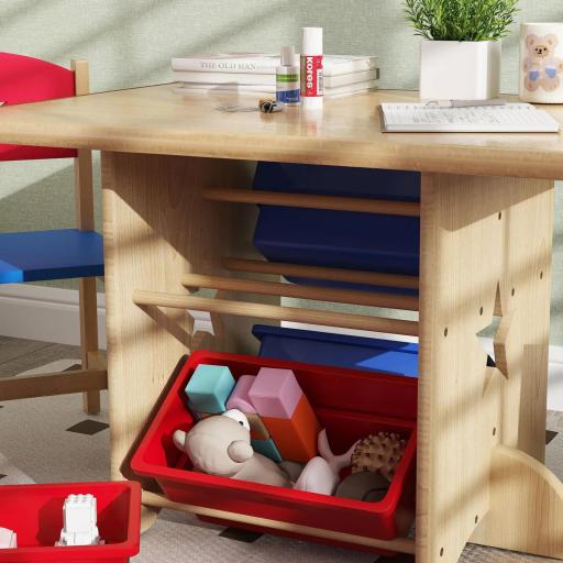 Mesa Infantil con 2 Sillas y 4 Cestas de Almacenamiento Juego de Muebles para Actividades para Niños de +3 Años Natural [8]