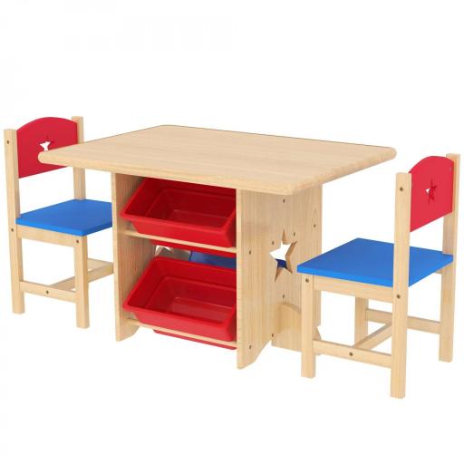 Mesa Infantil con 2 Sillas y 4 Cestas de Almacenamiento Juego de Muebles para Actividades para Niños de +3 Años Natural [6]