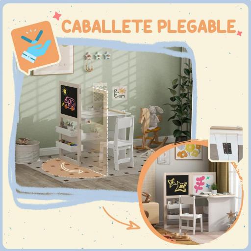 Mesa Infantil con Silla y Caballete Plegable Mesa para Niños de +3 Años con Estantes y Rollo de Papel Blanco [3]