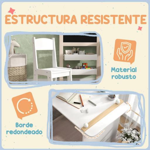 Mesa Infantil con Silla y Caballete Plegable Mesa para Niños de +3 Años con Estantes y Rollo de Papel Blanco [1]