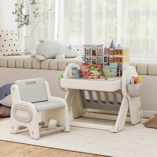 Mesa Multiuso para Niños con Estante Contenedor y Cajones, en HDPE y PP, Mesa Multiuso para Niños