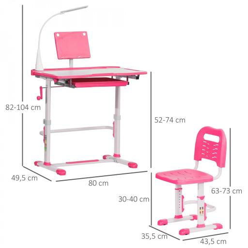 Escritorio y Silla para +6 Años con Altura Ajustable e Inclinable 80x49,5x82-104 cm y 35,5x43,5x63-73 cm Rosa [1]