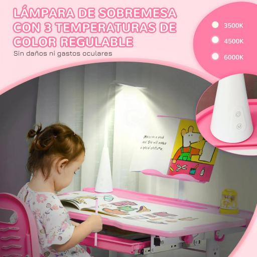 Escritorio y Silla para +6 Años con Altura Ajustable e Inclinable 80x49,5x82-104 cm y 35,5x43,5x63-73 cm Rosa [4]