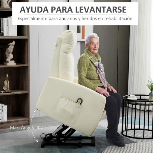 Sillón Levanta Personas Sillón Relax Eléctrico Sillón Elevador Reclinable 145° con Control Remoto 67x95x105 cm Crema [2]